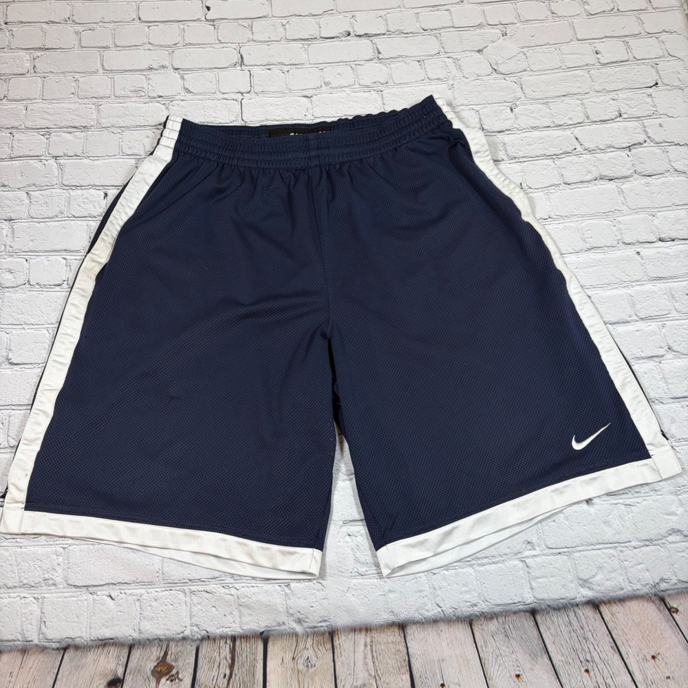 Nike Basketball Mesh Shorts Mens XL Navy Blue White Athletic Gym Swoosh 0430